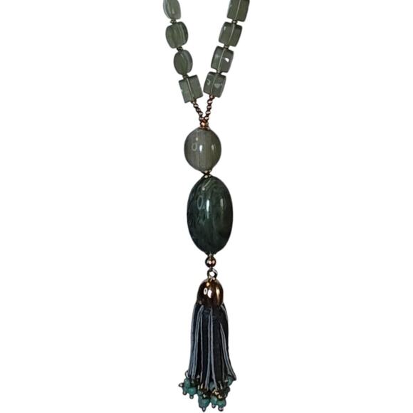 Chico's Jewelry - Chico's Statement Necklace Green Beaded Tassel Pendant 16" Adjustable Clasp‎